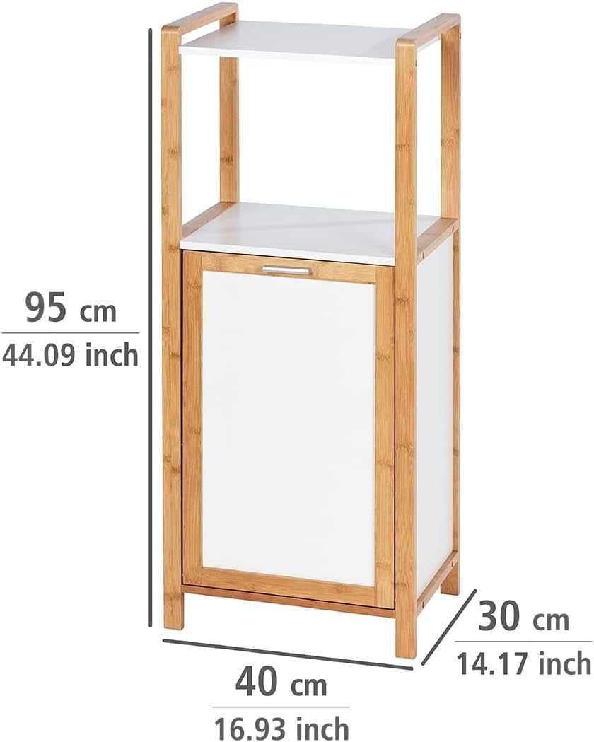 Panier à linge Wenko Finja avec étagère – Bambou/Blanc – 40 x 95 x 30 cm
