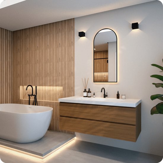 Miroir de salle de bains Mirlux avec éclairage LED et chauffage – Miroir mural Arch – Miroir de douche anti-buée – 45 x 100 cm