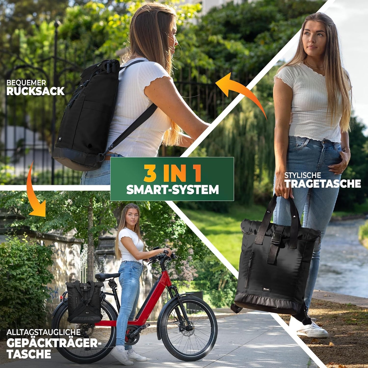 Sac à dos et sacoche de vélo Mivelo pour porte-bagages - 22 litres - Polyester hydrofuge - Fixation KLICKfix - Noir