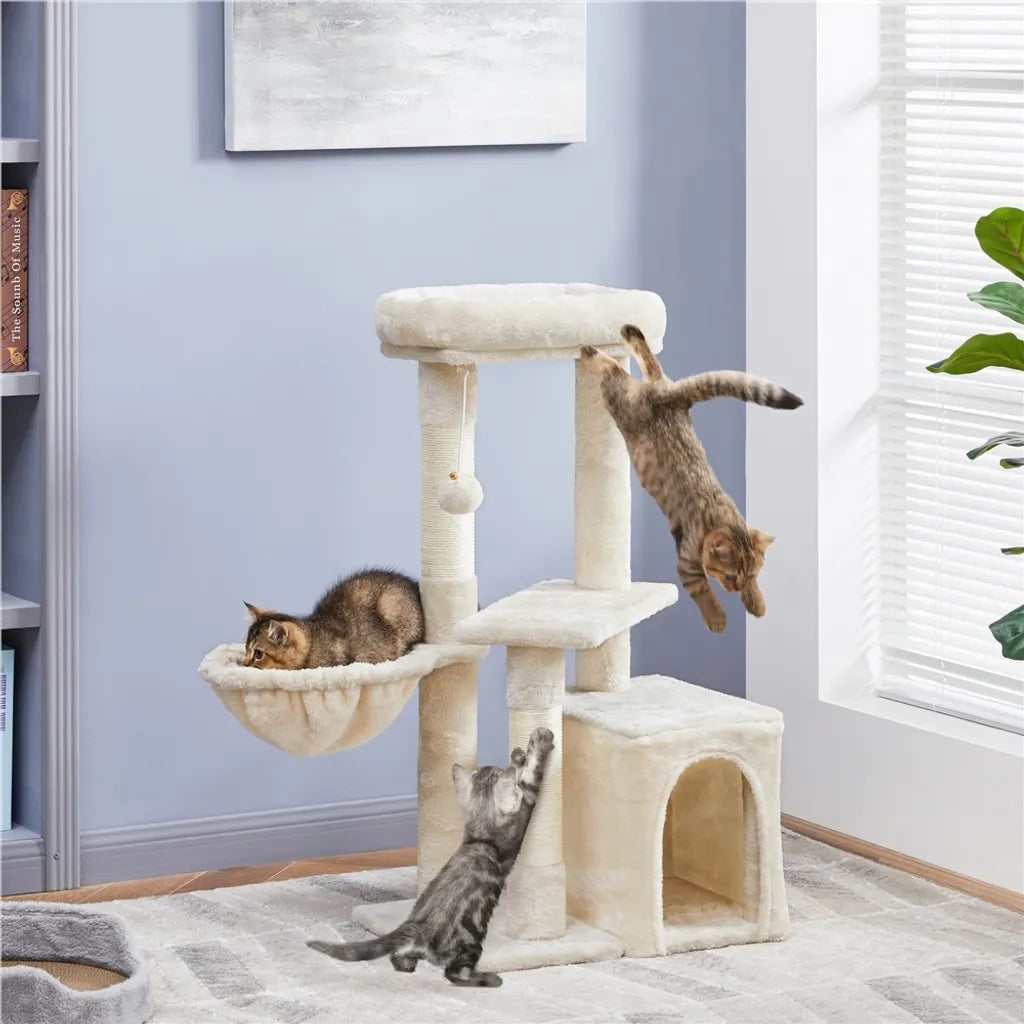 Yaheetech Griffoir pour chat 87 cm - 3 couches - Hamac - Maison pour chat - Sisal - Beige