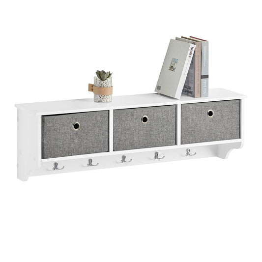 SoBuy FRG282-W Porte-manteau avec étagère murale - 3 paniers à linge - Blanc - 100x20x30 cm - Bois