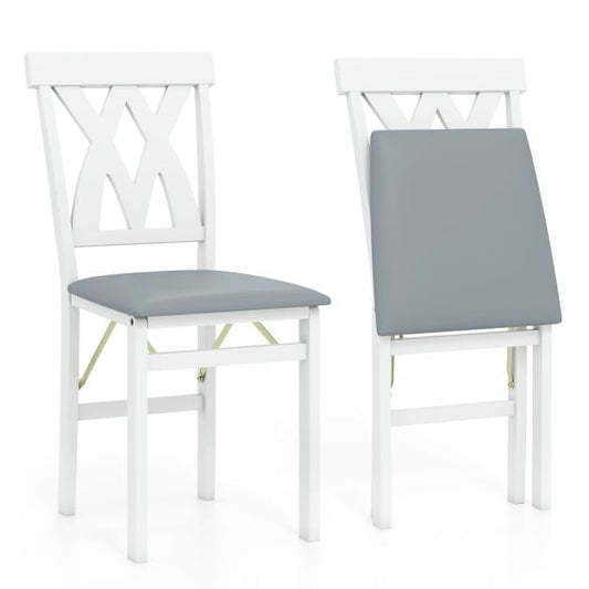 Ensemble Coast de 2 chaises de salle à manger pliantes, sans accoudoirs, avec dossier à lattes et coussin rembourré - Bois d'hévéa - 41 x 53 x 91 cm - Blanc