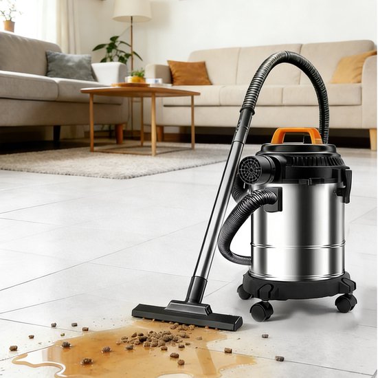 Fuegobird - Aspirateur électrique eau et poussière - Puissance de 2 000 W - Grande capacité de 18 L - Cordon de 4 m - Raccord pour soufflerie - 7 accessoires - Tuyau en plastique de 1,6 m - Filtre HEPA - Aspirateur de chantier - Aspirateur en acier inoxyd