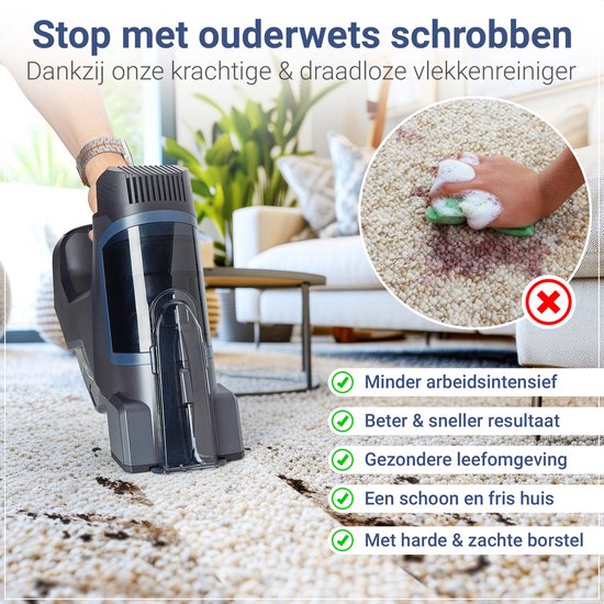 Innovixpro® Carpet Cleaner - Stain Cleaner - Powerful - Sofa Cleaner - Cleaning Machine - Spray Function - 2 Attachments - 45 Minutes Battery Life - Cordless Stain Remover ! - Noir