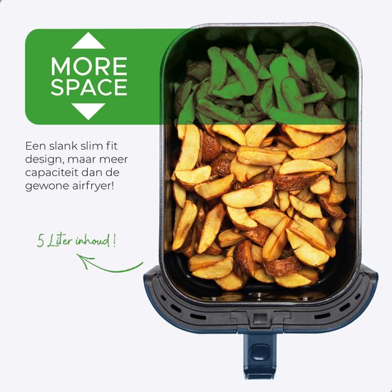 Bourgini Slimfit Airfryer XL Blue - Friteuse à air chaud - 5 litres - 1500W - sans PFAS