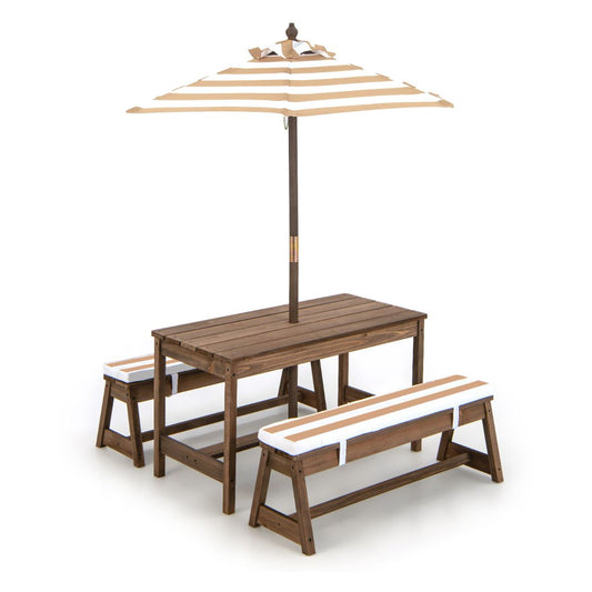 Coast Kids Picnic Table with Umbrella and Cushions - 89 x 85 x 47 cm - Coffee Colour - Activity Table and Chair Set for Indoor and Outdoor (Table et chaise d'activités pour l'intérieur et l'extérieur)
