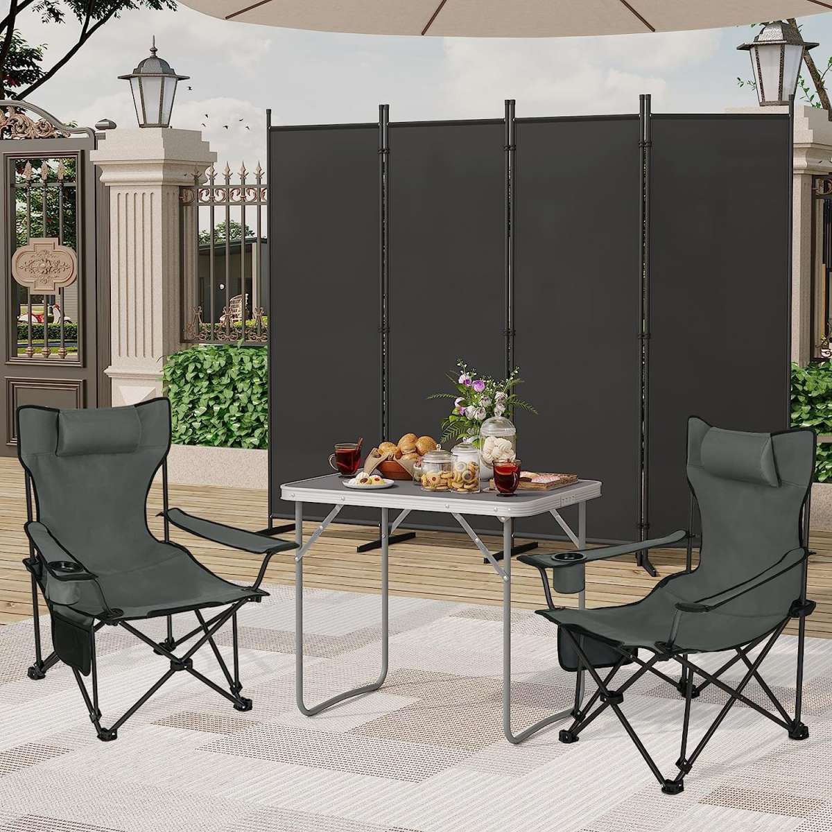 Table de camping WOLTU 70 x 60 x 50 cm - Pliable - Poignée - Aluminium/MDF - Gris