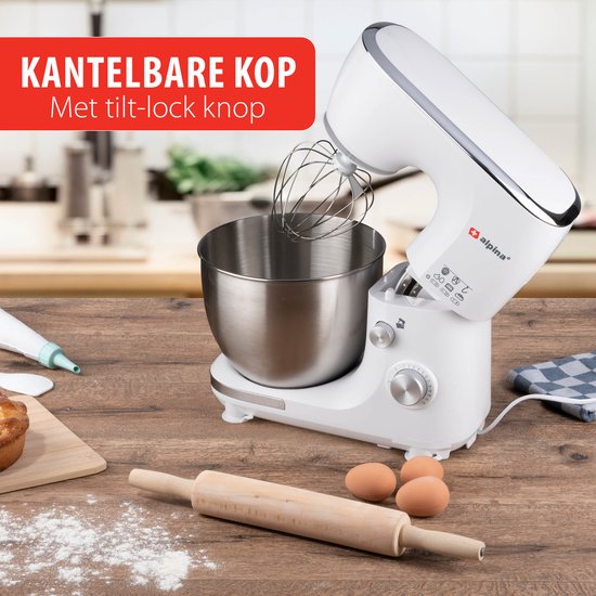 alpina Food Processor - Robot de cuisine - Bol mélangeur en acier inoxydable 5L - 3 Accessoires - Blanc