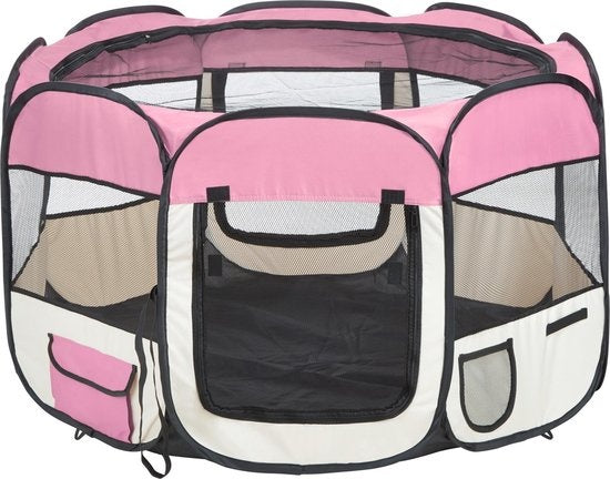 Tectake Parc à chiots pliable - Rose - 125 x 125 x 64 cm - Sac de transport inclus