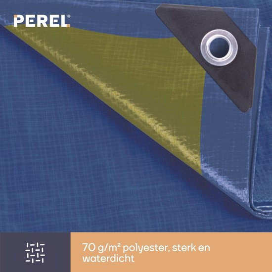 Bâche Perel, 12 œillets, coins renforcés, rectangulaire, bleu/vert, 70 g/m², 2 x 4 m