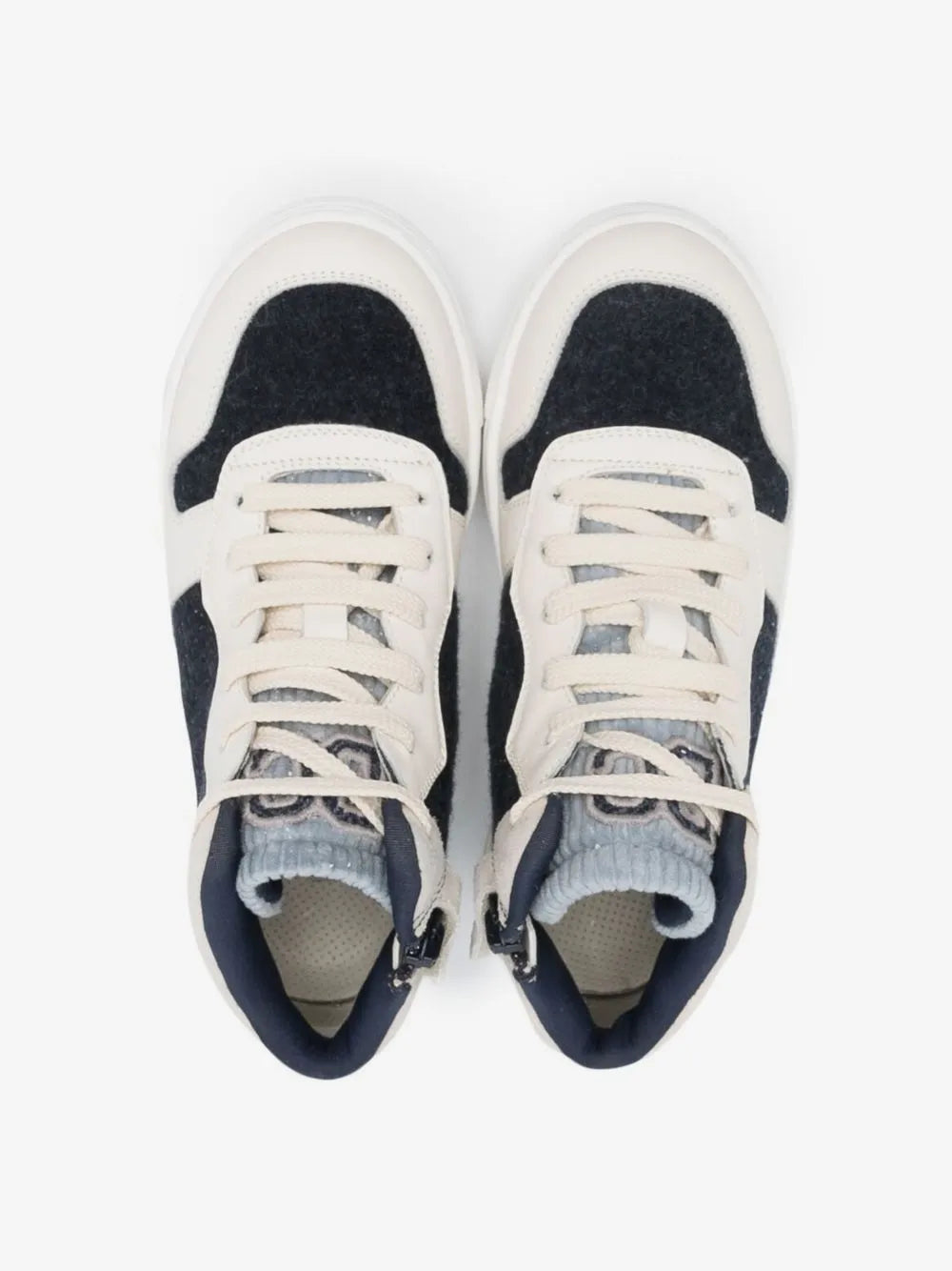Baskets Brunello Cucinelli Kids Cloud White/Jet Black – Cuir de veau – Fabriquées en Italie