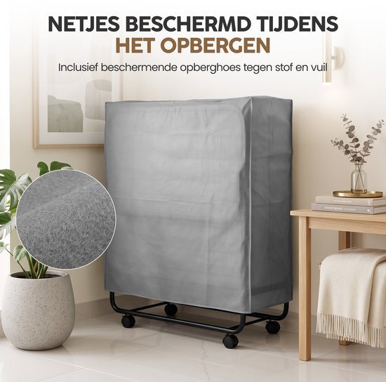 Infinity Goods Lit pliant Comfort 90 x 200 cm - Lit d'appoint - 1 personne - Lit pliant - Matelas et sommier à lattes - Housse de protection incluse