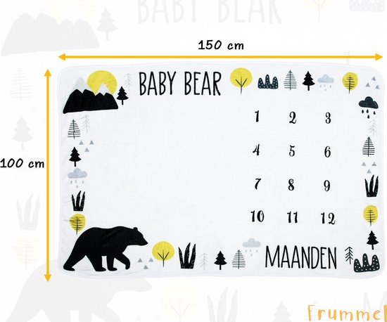 Frummel Milestone Blanket 'Bear' - Milestone Blanket - Milestone Baby - Baby Gift Boy - Baby Gift Girl - Baby Shower Gift - Baby Gift - Milestone Blanket in Dutch - Mother's Day Gift - 100 x 150 cm