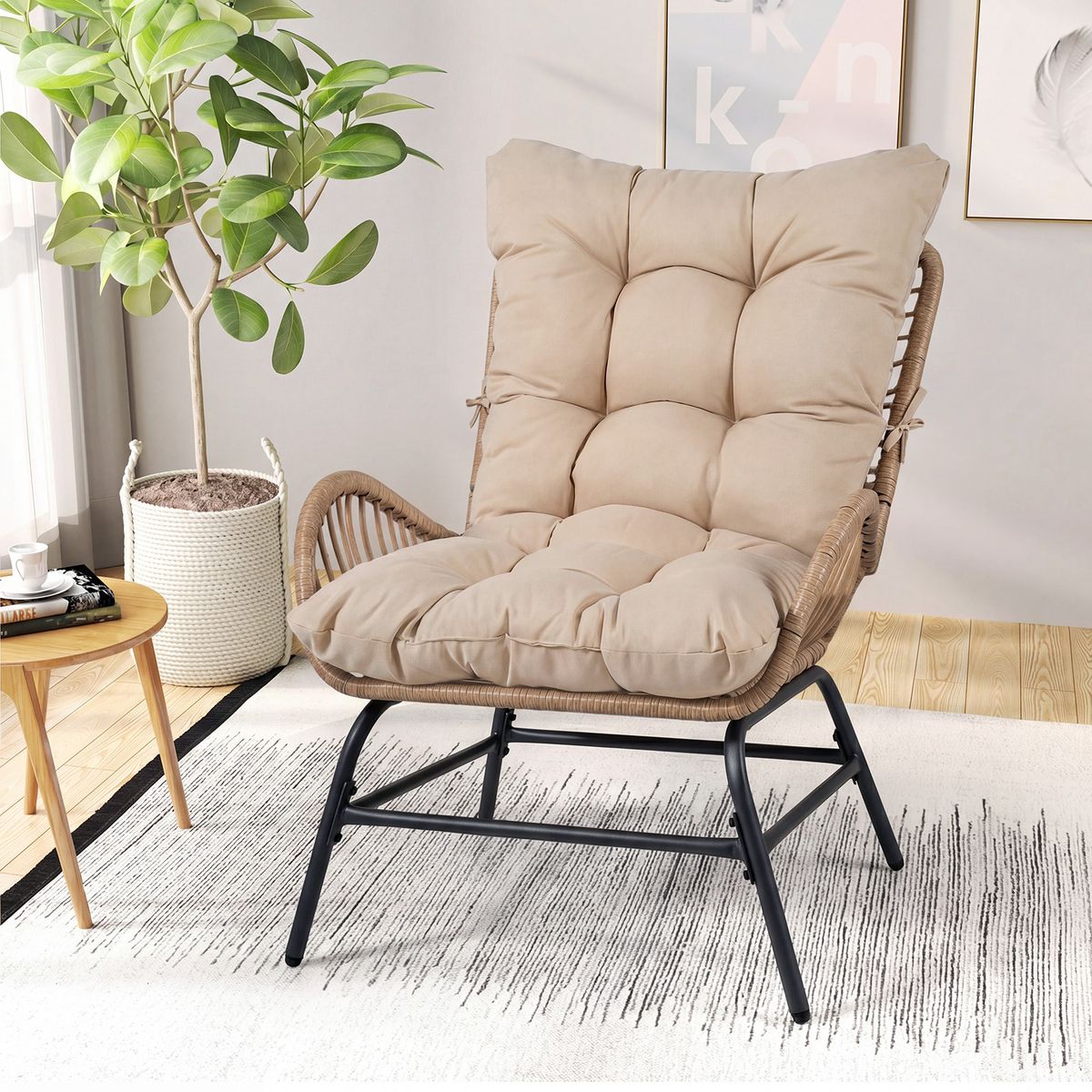 Chaise de jardin Coast Rotan - design ergonomique - avec coussin épais - beige - 1 pièce
