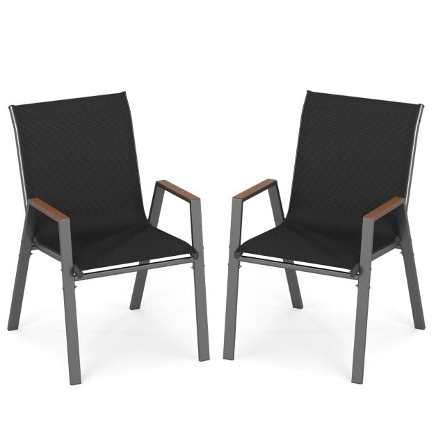 Coast Garden Chairs Set of 2 Grey - Chaises de terrasse empilables avec dossier haut - 56 x 66 x 88 cm