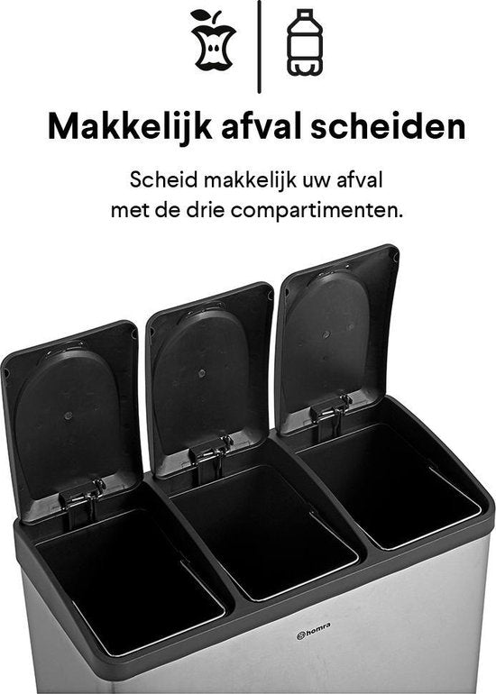 Poubelle de tri sélectif Homra STEPHS - 3 compartiments - 45L - acier inoxydable