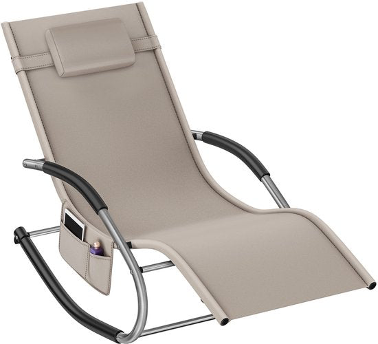 tectake® Lounger Taya - Chaise longue ergonomique pour le jardin, la terrasse, le balcon - Fauteuil de relaxation avec fonction de balancement - Chaise de jardin avec accoudoirs confortables, appui-tête et compartiment de rangement - Résistant aux intempé