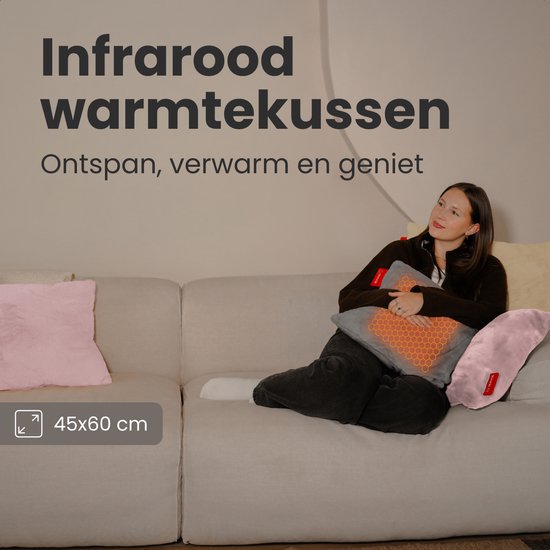 Auronic Heat Pillow - Plush- 45x60 - Sans fil - Rechargeable - Oreiller électrique - Infrarouge - Vert/Gris