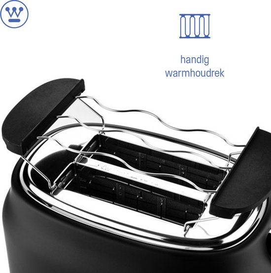 Grille-pain rétro Westinghouse - 2 tranches - fentes extra-larges - grille de maintien au chaud - 815W - noir