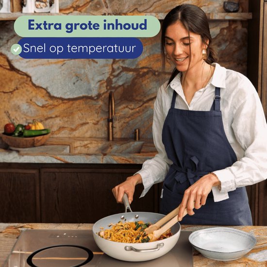 Safecourt Kitchen Poêle wok en céramique - Ø 28 cm Poêle wok - Induction, électrique, céramique et gaz - Sans PFAS ni PTFE