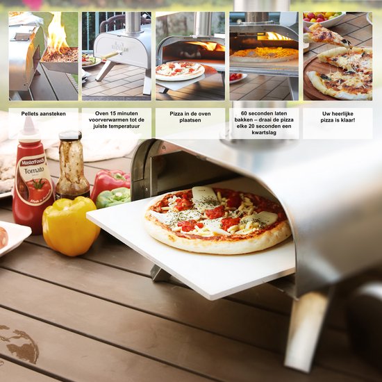 Four à pizza BIGHORN à granulés - Four à pizza d'extérieur - Four à pizza portable - Pliable - Acier inoxydable - 15 kg - 460 °
