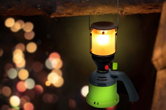 Lampe à gaz Kinzo – Lampe de camping à gaz – Avec allumage piézoélectrique et poignée – 3 manchons à gaz inclus – 500 W