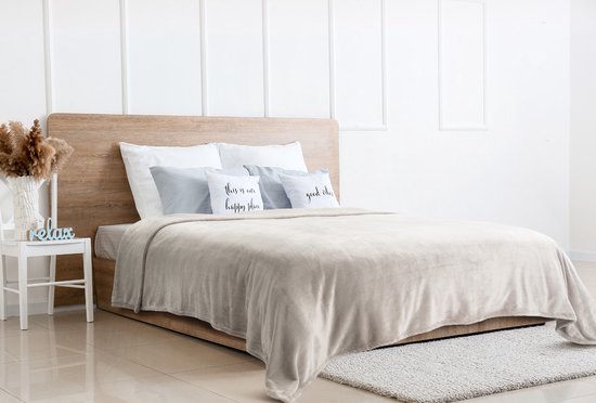H&C Luxury Plaid 240x220 - Grande couverture - Extra douce - Beige