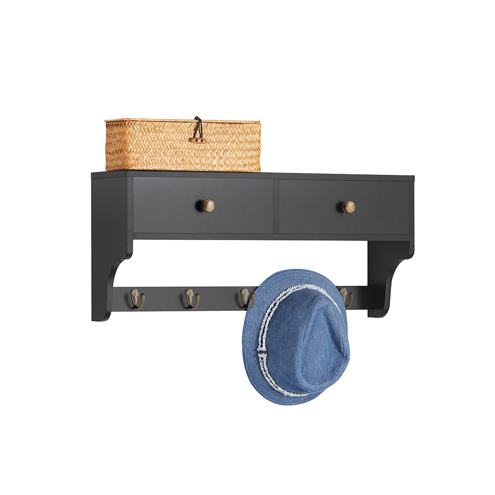 SoBuy FRG178-SCH Armoire murale Armoire murale Étagère suspendue avec 2 tiroirs et 5 crochets