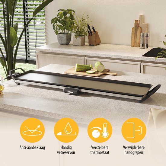 Plaque de cuisson Tristar - BP-2669 - 1 800 W - Gourmet, plaque de grill XL 90 x 23 cm - 8 à 10 personnes