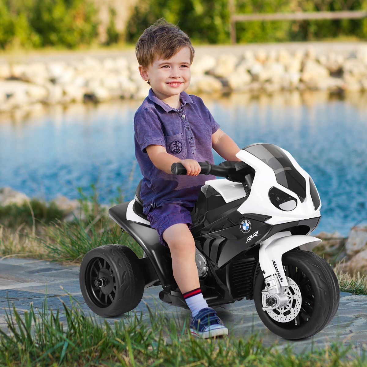 Coast - Moto électrique pour enfants 3 roues - 6V, rechargeable, max. 20 kg - 66 x 37 x 44,5 cm - PP/Iron - Noir/Blanc