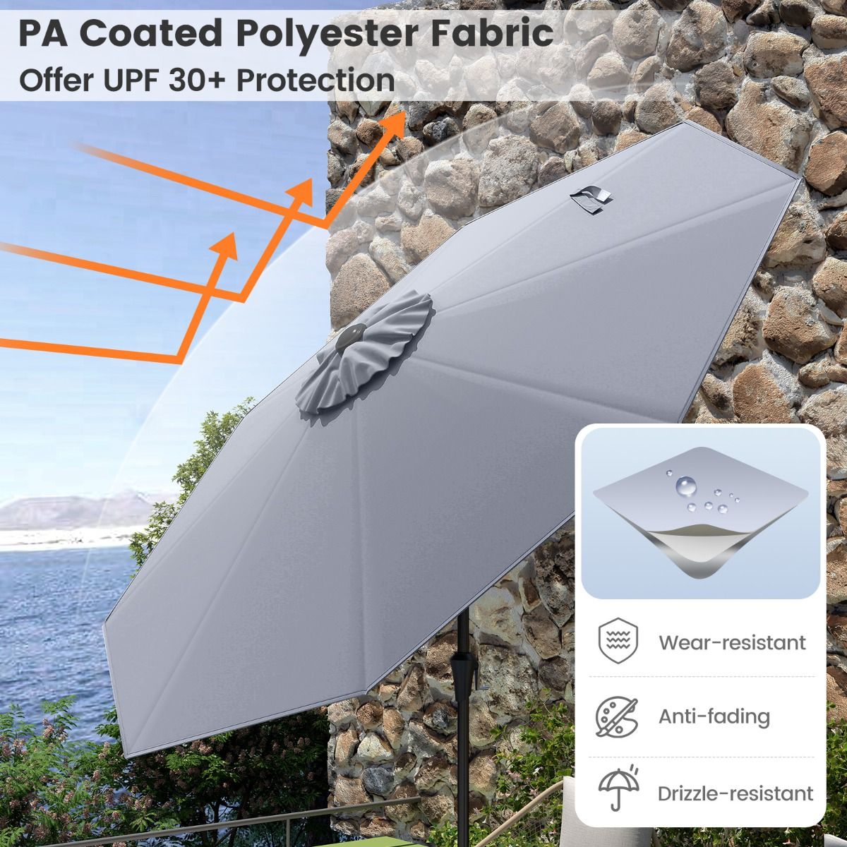 Coast Terrace Parasol 270 cm Grey - Parasol inclinable avec manivelle et toit ventilé