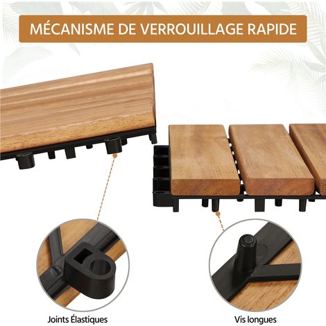 Yaheetech Dalles de terrasse en bois d'acacia, lot de 10 - 31 x 31 cm - Dalles à emboîter pour jardin, balcon et terrasse