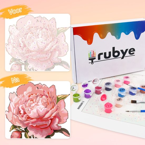 Rubye® Painting On Number Adults - Rose & Sunflower - Comprend la peinture et les pinceaux - Canvas Painting canvas - Colours at Number - Double Set - 15x20cm