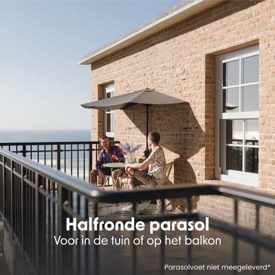 LifeGoods Parasol de balcon - Jardin - 270x135 cm - Parasol semi-circulaire - Imperméable - UPF50+ - Gris foncé