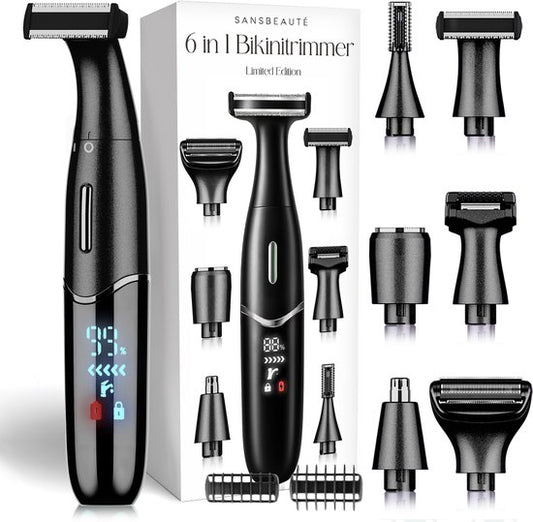 Tondeuse bikini 6 en 1 - Sansbeauté® - Visage - Aisselles - Jambes - Maillot - Tondeuse à sourcils - Epilation visage femmes - Zone intime - Ladyshaves Bikini - Epilateur électrique