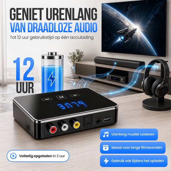 Adaptateur 3-en-1 Strex avec émetteur et récepteur Bluetooth - Émetteur et récepteur audio Bluetooth - Bluetooth 6.0 - AUX/RCA/optique - Sans fil - Portée de 15 mètres