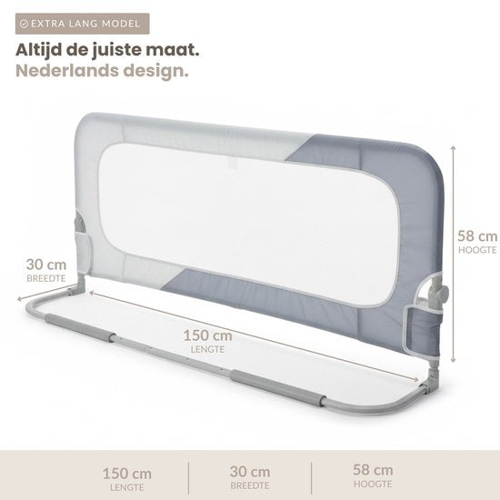 Barrière de lit Babietec réglable et pliable – Extra longue 150 cm – Barrière de lit – Sommier – Protection anti-chute – Barrière de lit – Gris foncé