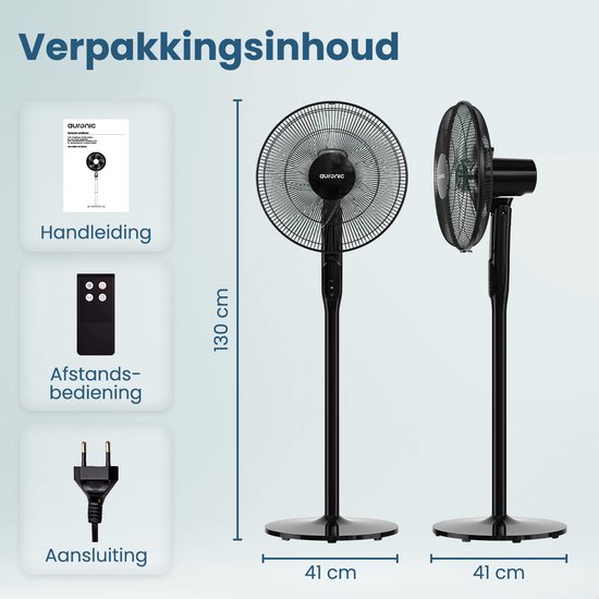 Auronic Tripod Fan - Ventilateur sur pied - Air Cooler - Ventilateur de sol et de table - 3-en-1 - 12 vitesses - Ventilateur silencieux - Ventilateur - Avec télécommande - Noir