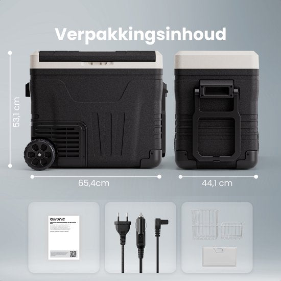 Auronic Electric Cool Box - Compresseur - 50L - 12V et 240V - Réfrigérateur de camping - Frigobox Car - Avec roues et poignée - Noir