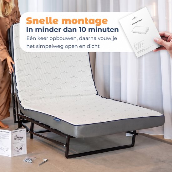 Lit pliant Best Life 90 x 200 - Lit d'appoint pliable - Lit pliant avec matelas - 1 personne - Lit pliant - Housse de rangement incluse