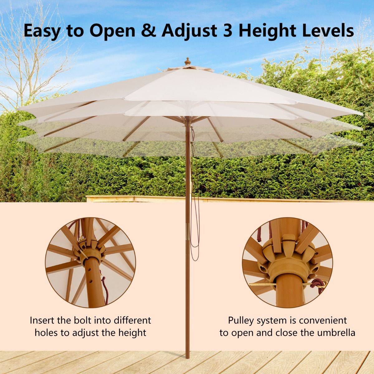 Parasol Coast Terrace - Bois - Beige - 300x300x262cm