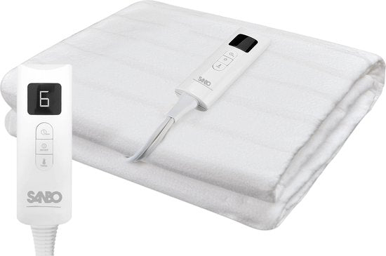 Couverture électrique Sanbo - Sécurité lave-linge - Sous-couverture - 150 x 80 cm - 7 niveaux - Avec élastiques de coin - 1 personne