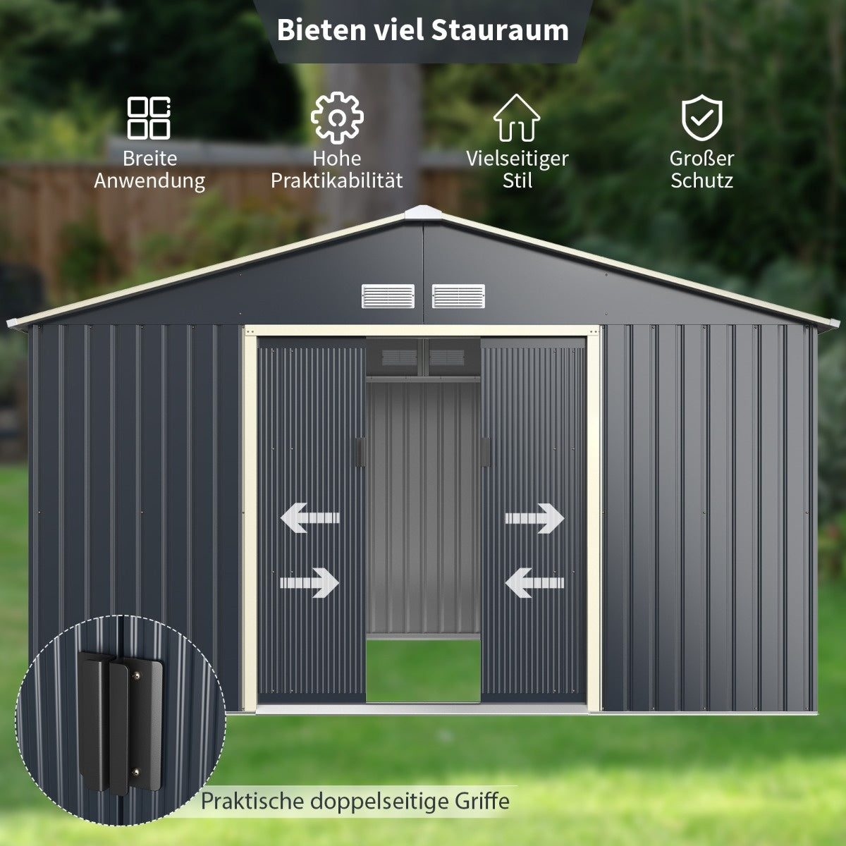 Coast Storage Shed - Avec porte coulissante et fentes d'aération - 340 x 255 x 210 cm - Métal