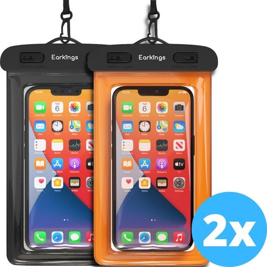 Etuis de téléphone étanches - Drybag Set of 2 - Etui de téléphone sous-marin pour tous les téléphones - Etui de téléphone étanche Earkings - Noir & Orange