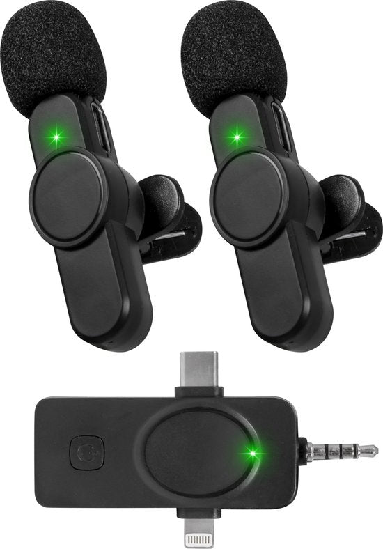 Nuvance - Microphone sans fil - 2 pièces - Convient pour Jack 3,5mm, USB-C et Lightning - Tie Pin Microphone - Lavalier Microphone sans fil - Microphones - Plug & Play