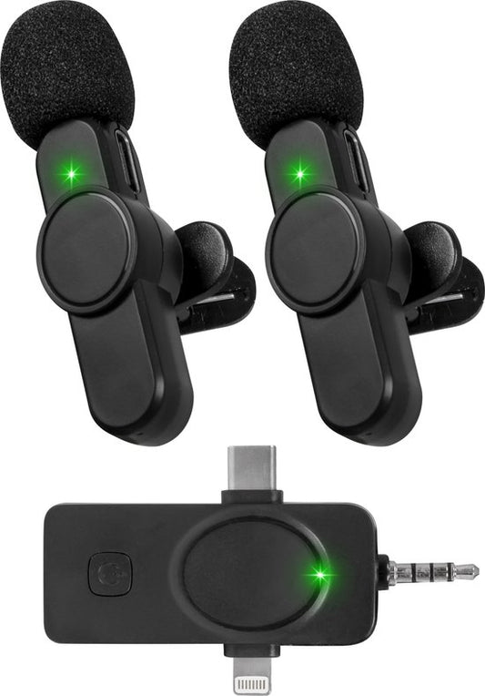 Nuvance - Microphone sans fil - 2 pièces - Convient pour Jack 3,5mm, USB-C et Lightning - Tie Pin Microphone - Lavalier Microphone sans fil - Microphones - Plug & Play