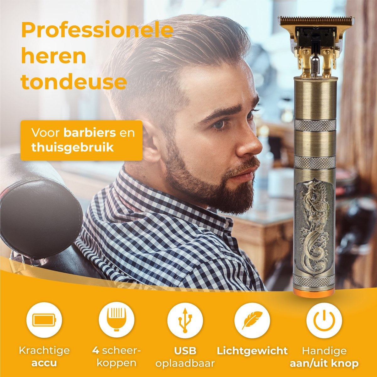 Nuvance - Tondeuse Mannen - Tondeuse Hoofdhaar - Inclusief 4 Opzetstukken - Baardtrimmer en Haartrimmer Mannen - Tondeuses - Usb Oplaadbaar