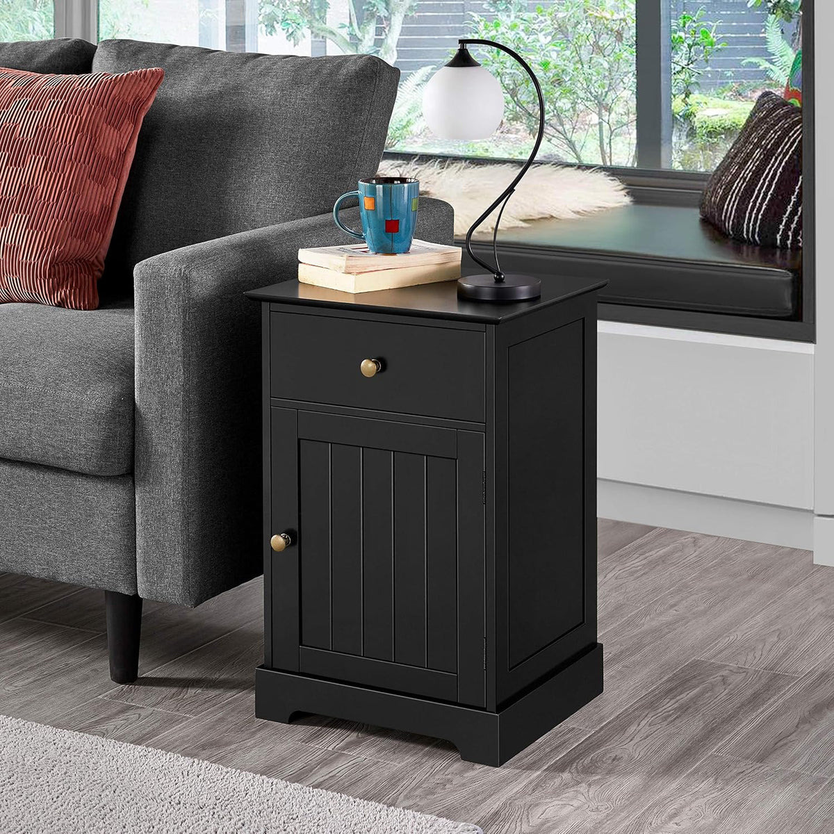 Table de chevet Yaheetech - Noir - 40 x 35 x 60 cm - Avec tiroir et étagère réglable