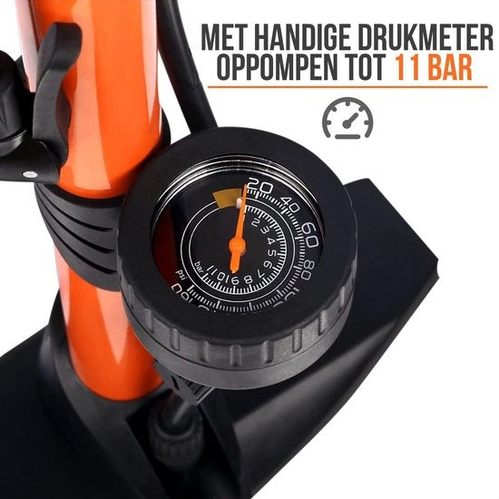 Pompe à vélo Strex - Manomètre - 11 Bar - Pompe à bille - Orange