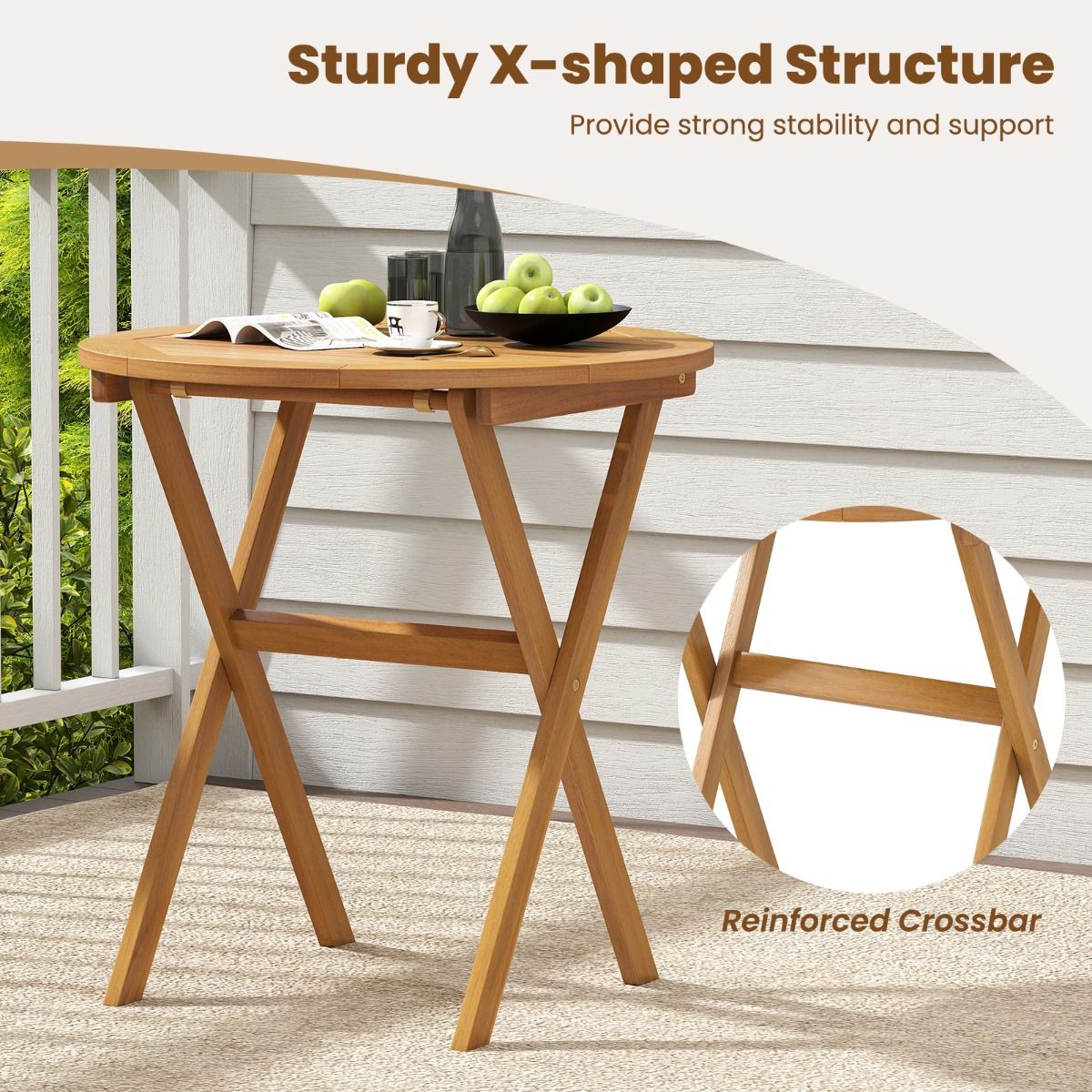 Table de jardin ronde Coast - pliable - bois d'acacia - 67 cm - naturel